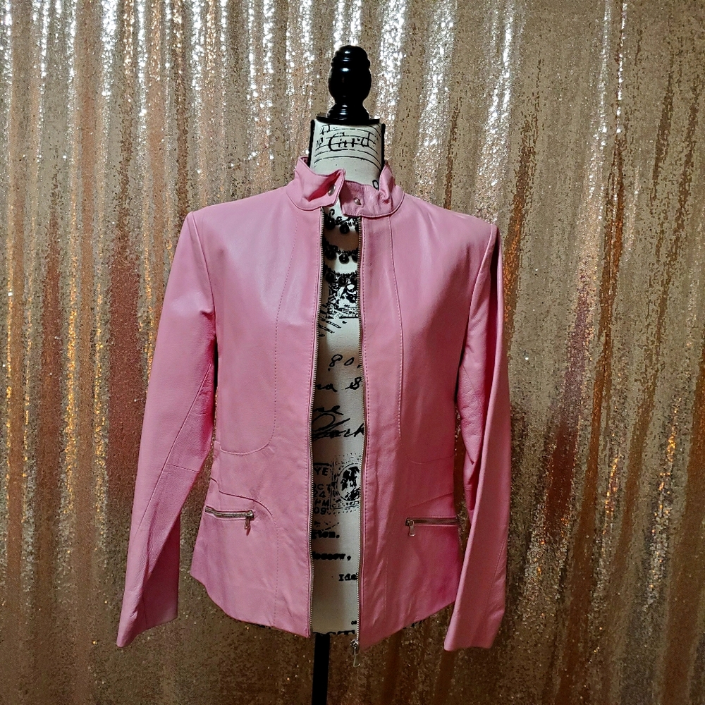 Pink Genuine Leather Jacket